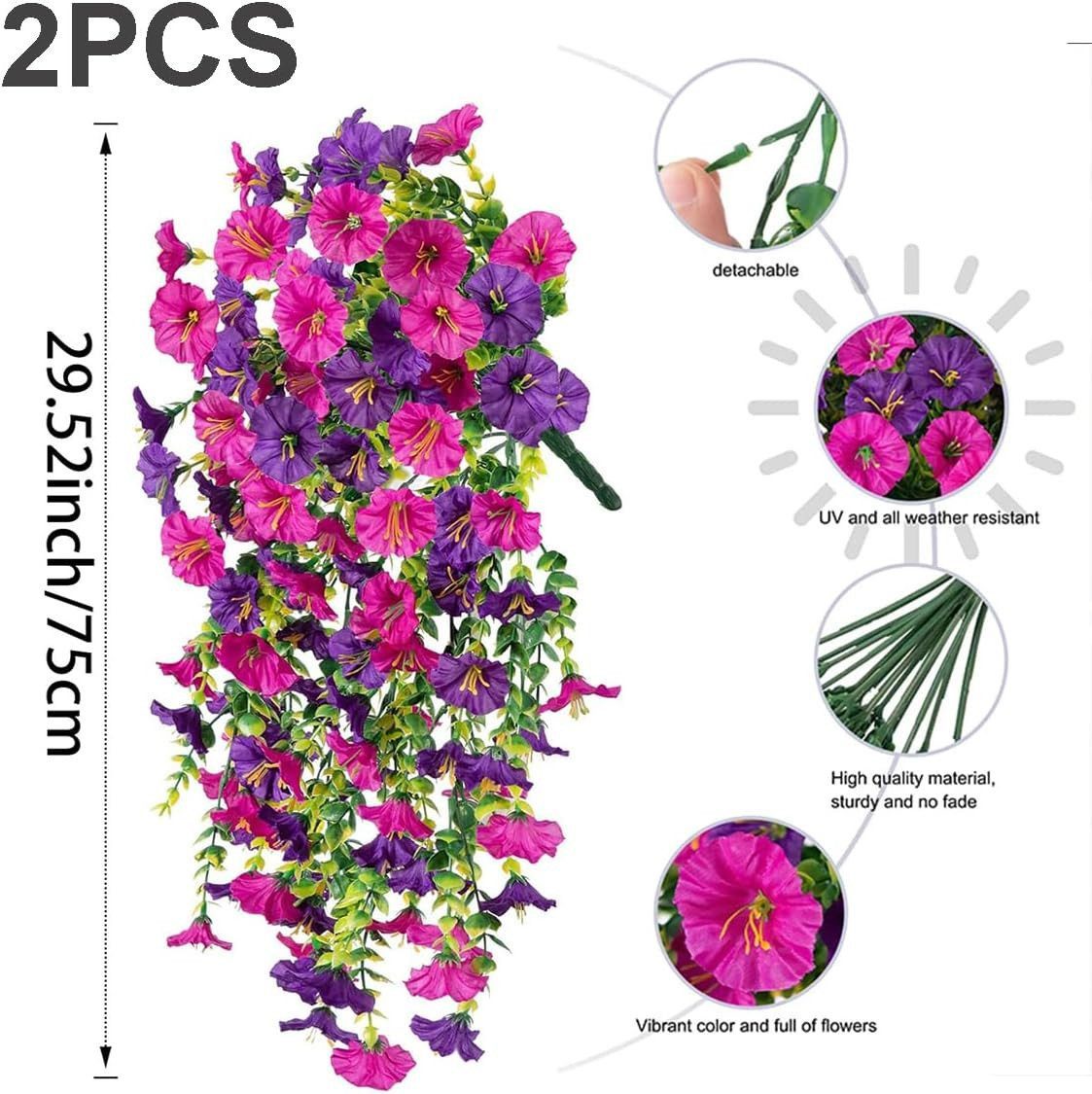 Kunstblumenstrauß 2St Künstliche Hängende Petunien Kunstblumen Wetterfest Balkon., FELIXLEO