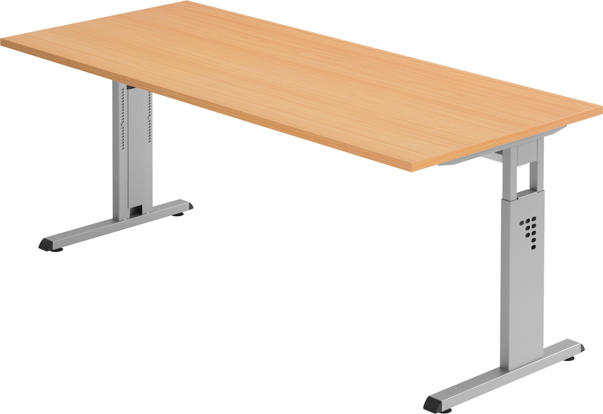 bümö Schreibtisch Dekor: Rechteck: Buche - Gestell: - 180 Silber cm x 80 Serie-O, Schreibtisch