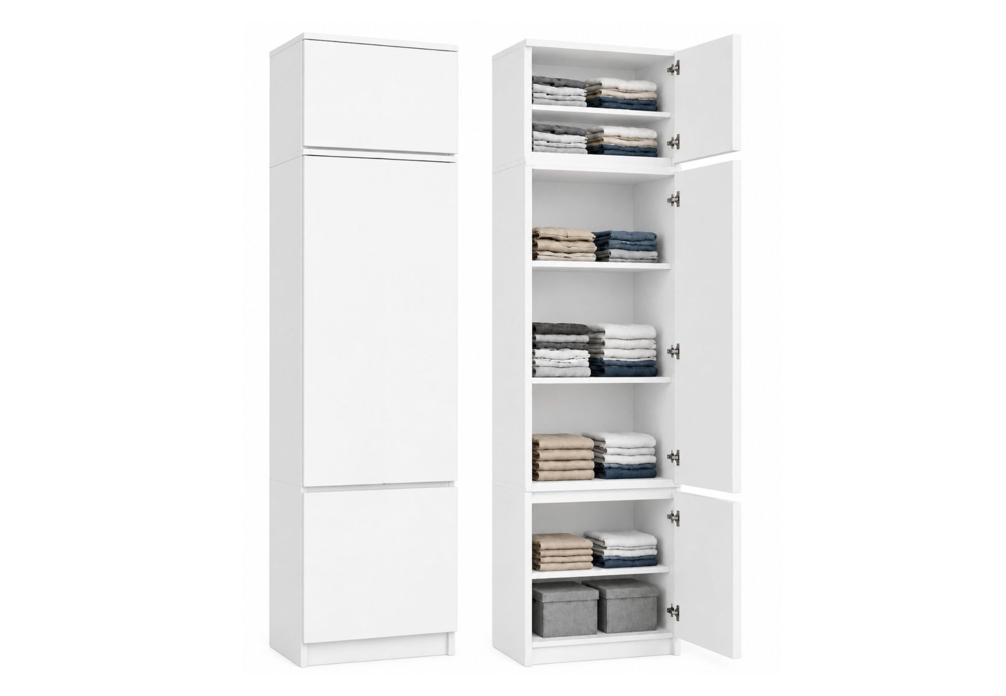 Home Collective Kleiderschrank Garderobenschrank Mehrzweckschrank Schrank platzsparend & vielseitig (50x40x180,5 cm (BxTxH), ideal für Schlafzimmer Flur & Arbeitszimmer) mit Aufsatz, 2 Türig & 5 Einlegeböden in weiß