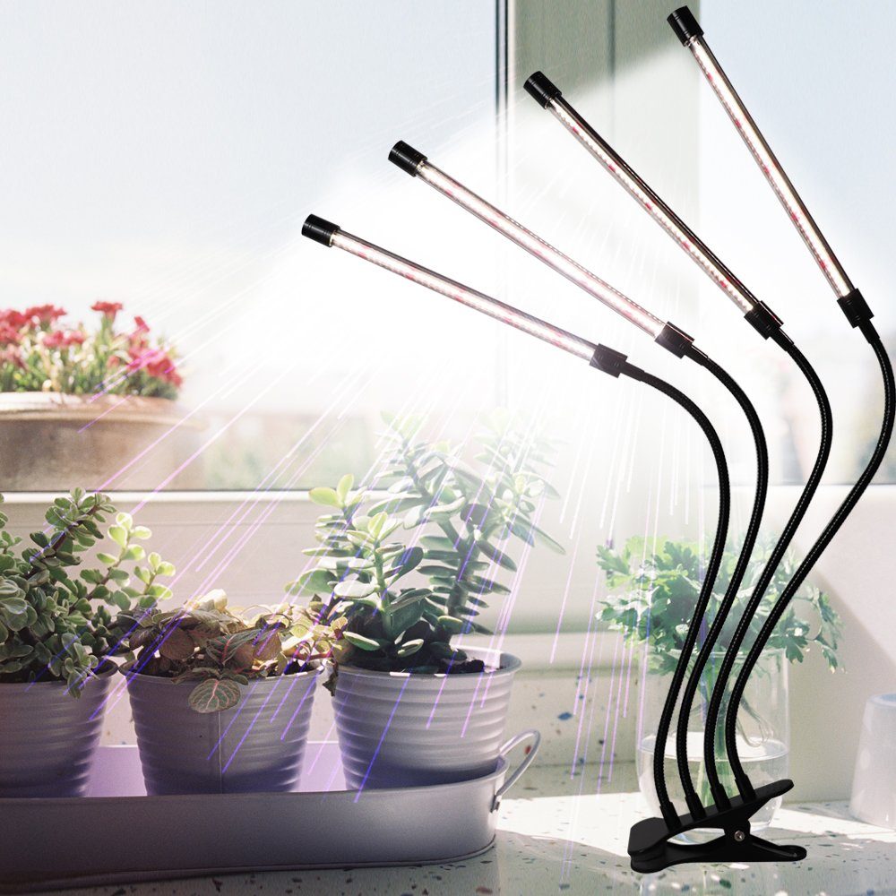 Rosnek Pflanzenlampe 2/3/4 Kopf,Vollspektrum,Clip-On,USB,für Blumen Gemüse Pflanzen, LED, Rot, Tageslichtweiß, Pflanzenwachstumslicht