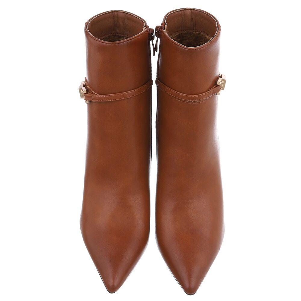 Ital-Design Eleganter Damen Stiefel mit Absatz und Detailverschluss High-Heel-Stiefelette (90542883) Pfennig-/Stilettoabsatz Stiefeletten in Camel – Bild 4 von 5