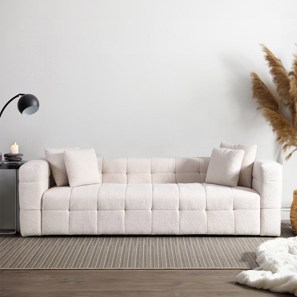 & mit 3 DELUXE Teddystoff inkl. COMO 92 Sofa x cm, 236 68 HOME Sofa sitzer Beige Zierkissen, Teddy - x