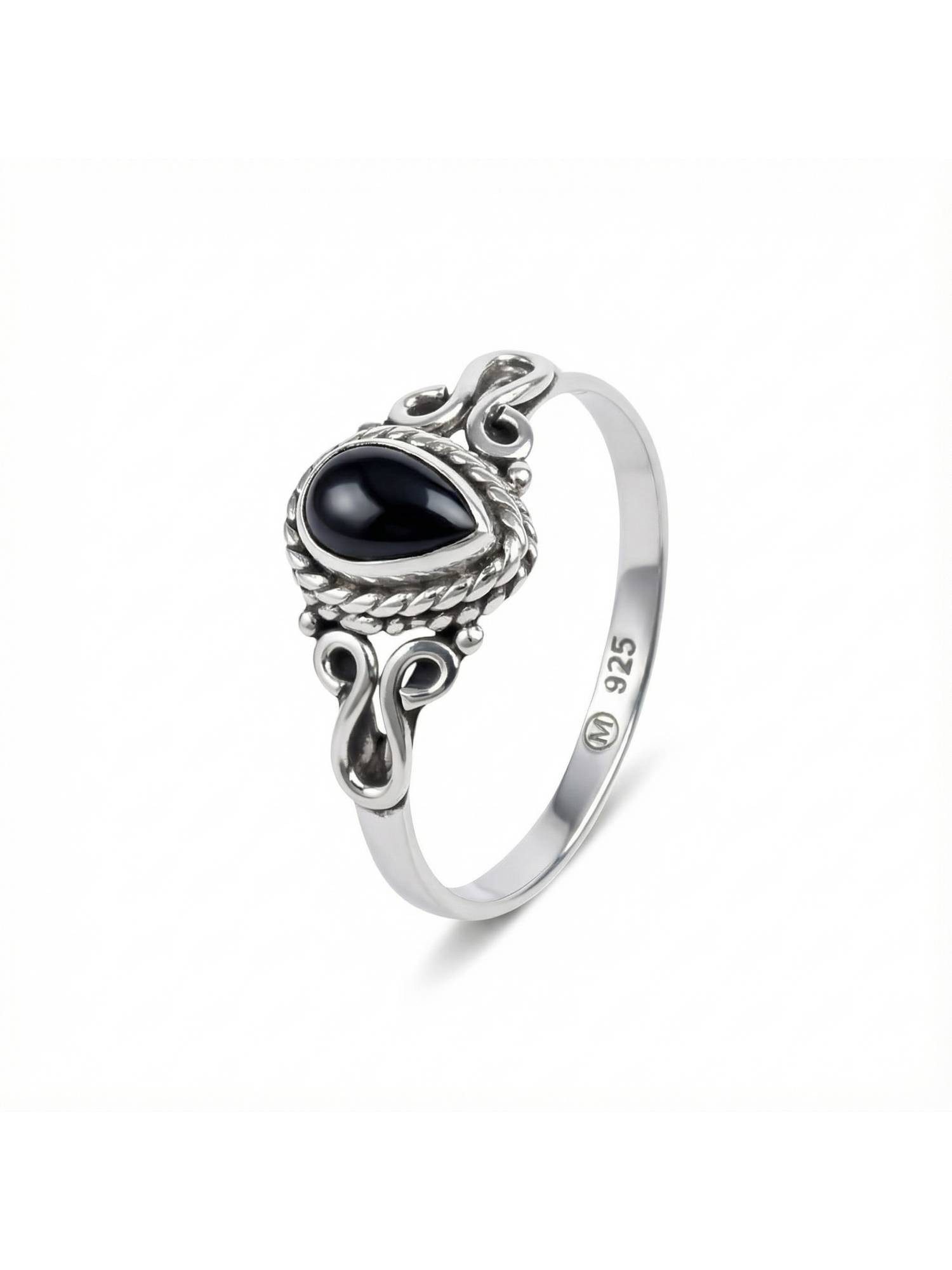 mantraroma Silberring BHAGUS aus 925 Silber mit Onyx (Ring mit Schmuckbeutel), Damenring aus 925er Silber