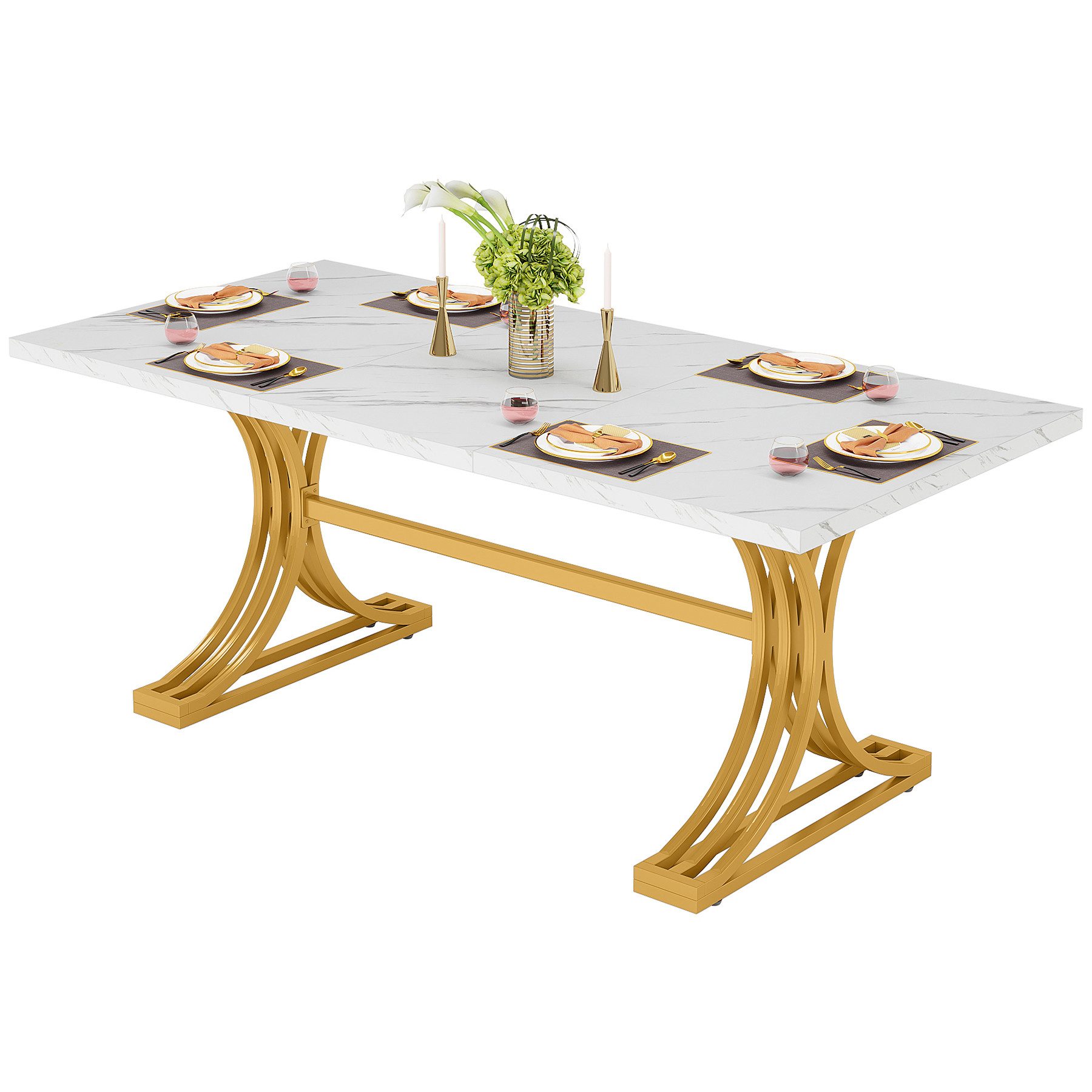 Tribesigns Esstisch 160x80 cm mit Marmoroptik Platte & Gold Metallgestell günstig online kaufen