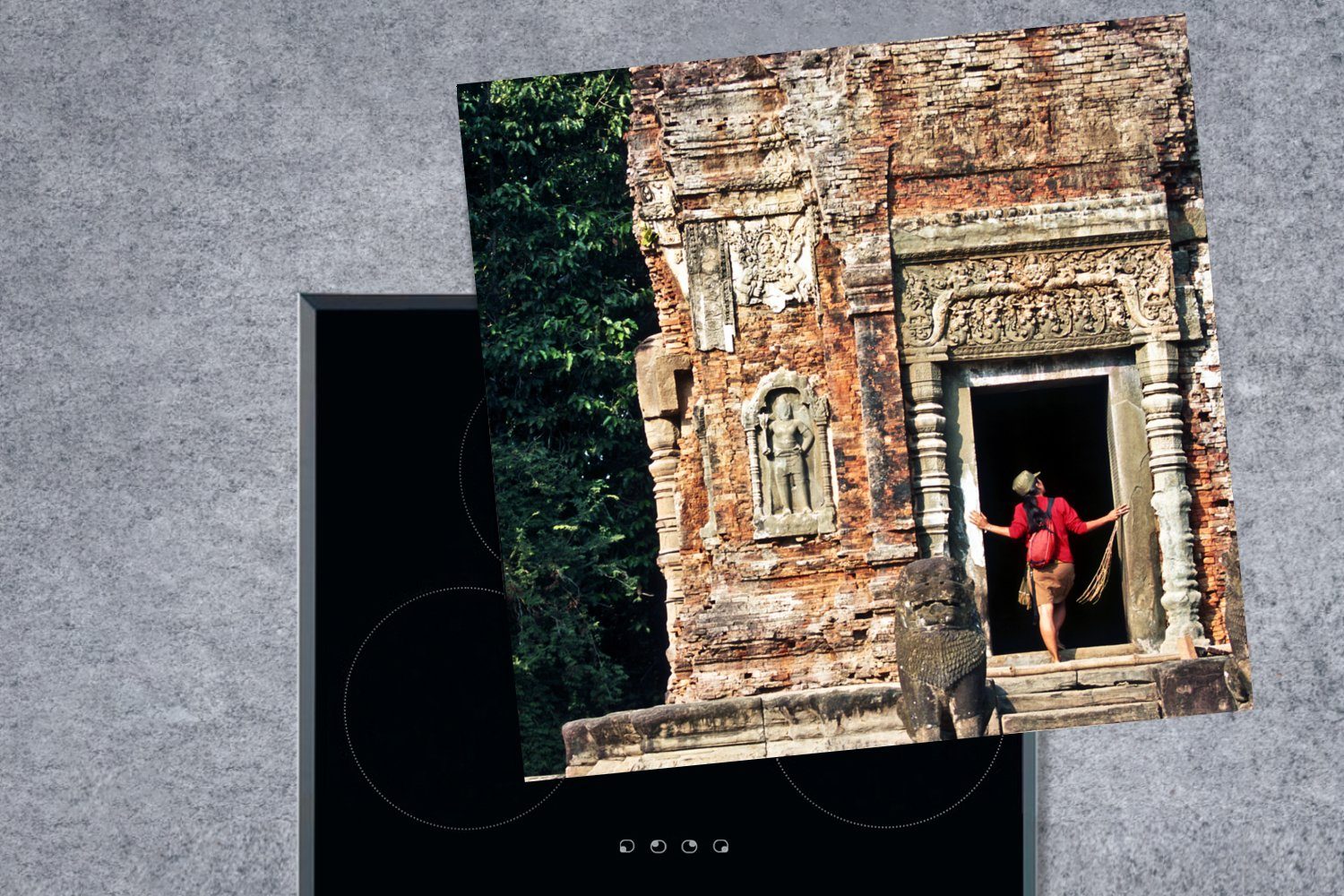 Herdblende-/Abdeckplatte cm, Vinyl, Kambodscha Dekoration, tlg), Tempel MuchoWow küche - Arbeitsplatte 78x78 Ceranfeldabdeckung, für - (1