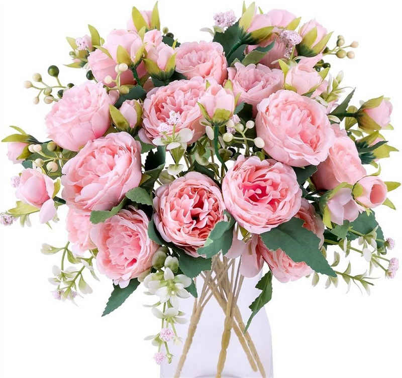 Kunstblumenstrauß Kunstpflanze Heimdekoration, künstliche Blumen, LENBEST, kleiner Rosenstrauß, Hochzeit