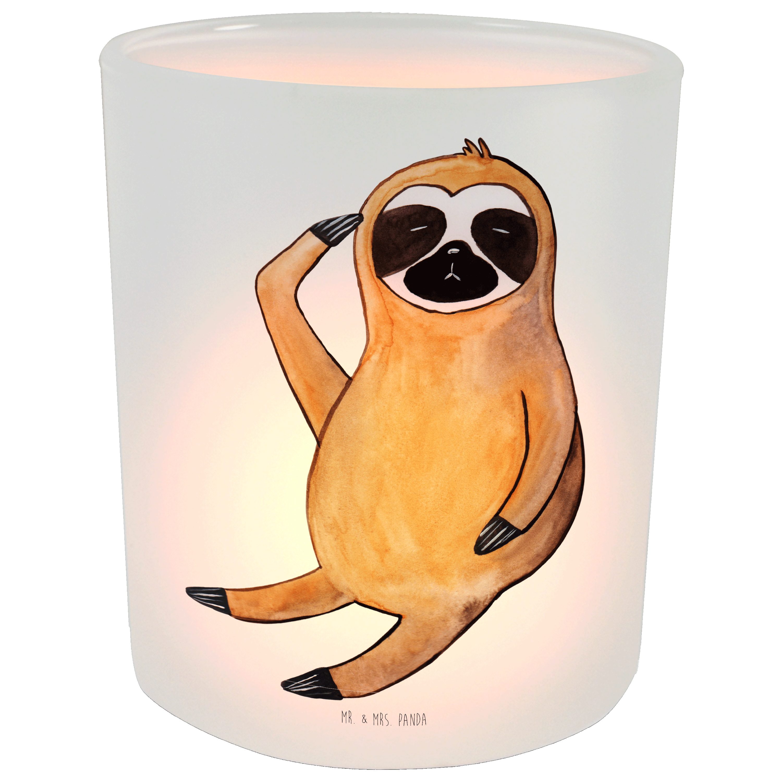 Mr. & Mrs. Panda Windlicht Faultier Vogel zeigen - Transparent - Geschenk, Teelichthalter, Liebl (1 St)