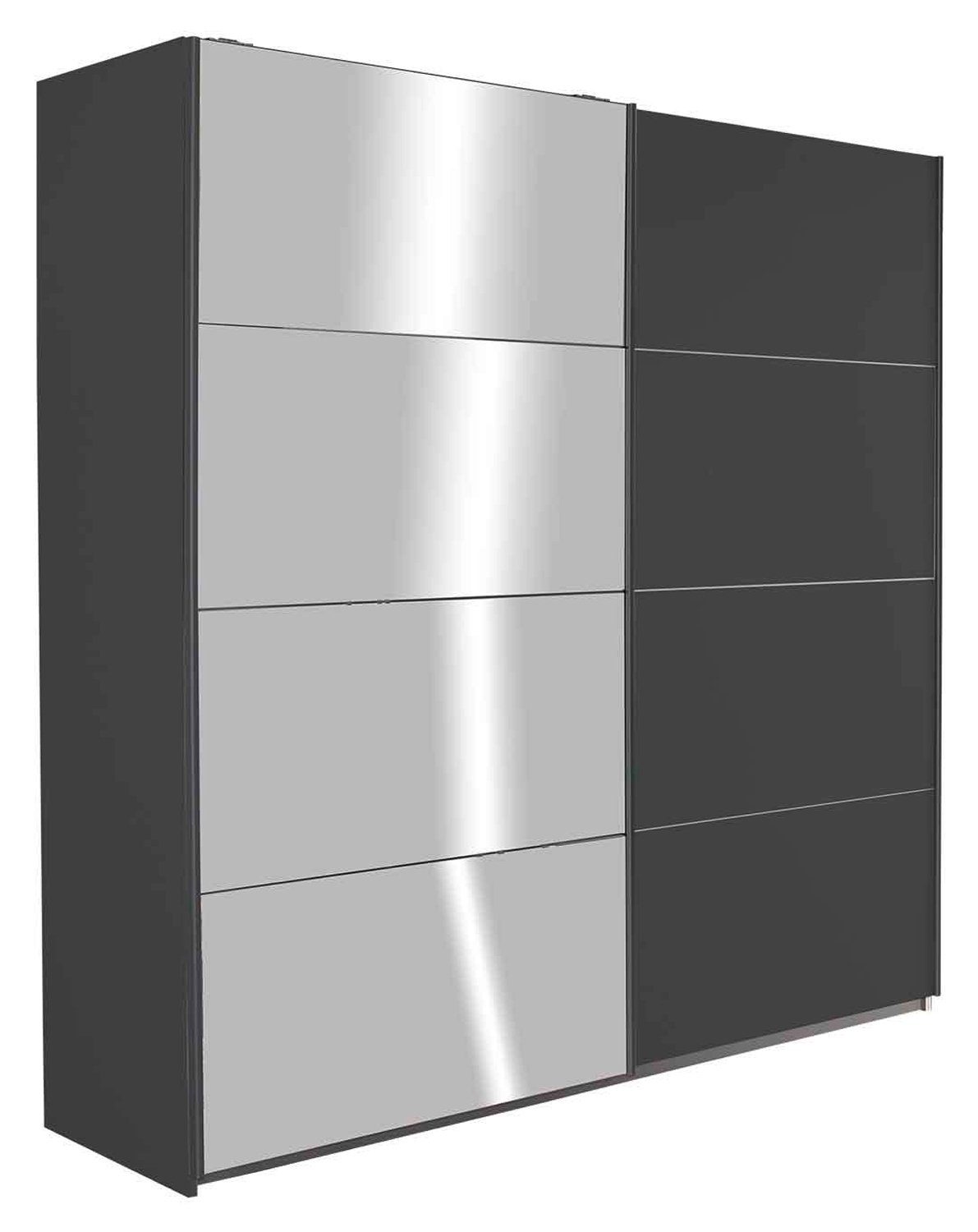 rauch Schwebetürenschrank QUADRA, B 181 cm x H 210 cm, Grau Metallic, 2 Türen, mit Spiegel