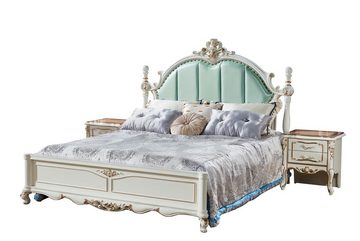JVmoebel Bett Blau Bett Schön Elegantes Design Schlafzimmer Polster Leder Betten Neu (Nur Bett), Holzschnitzerei