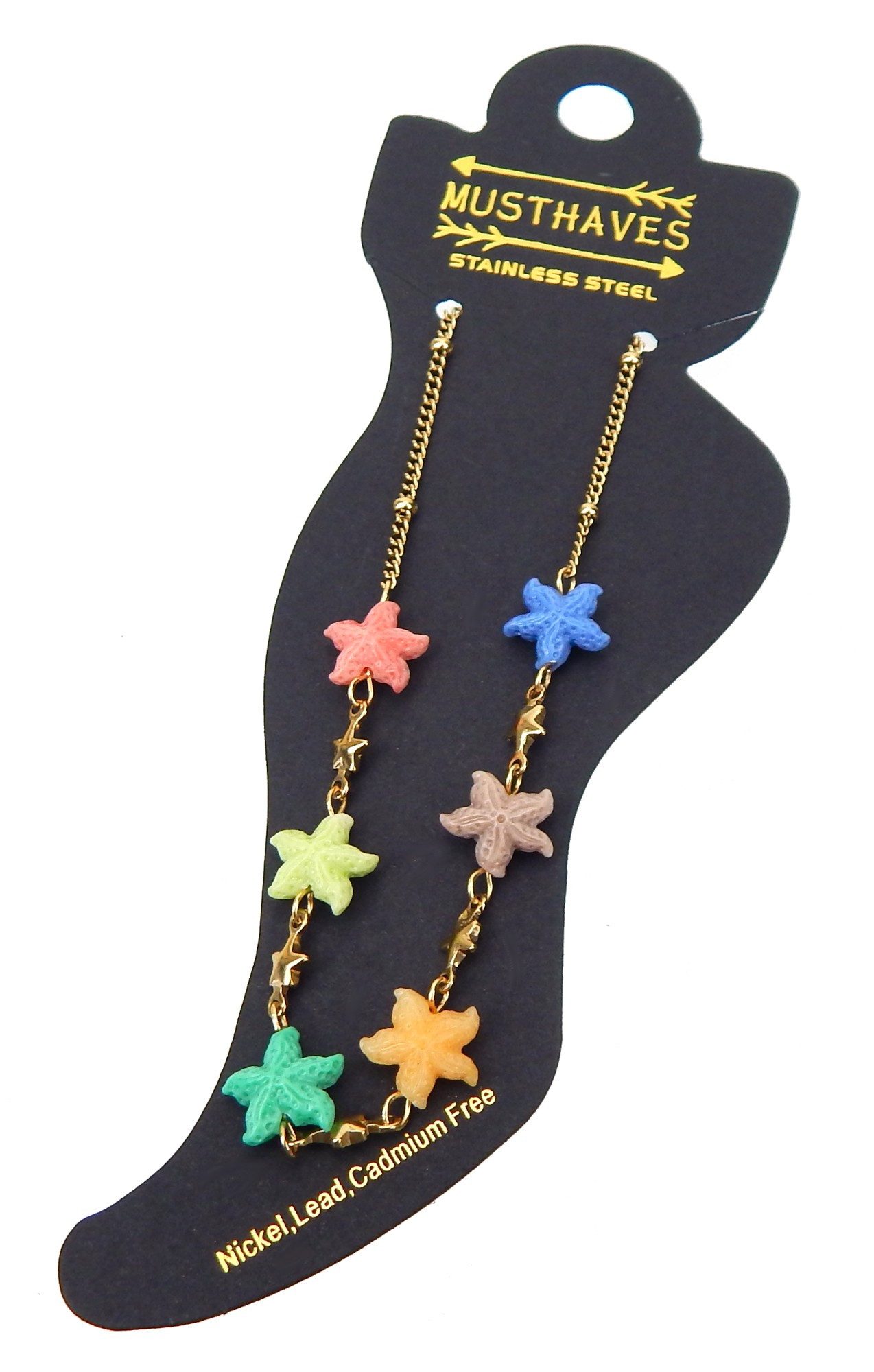 Ella Jonte Fußkette, Maritime Eleganz mit bunten Seesternen, Edelstahl