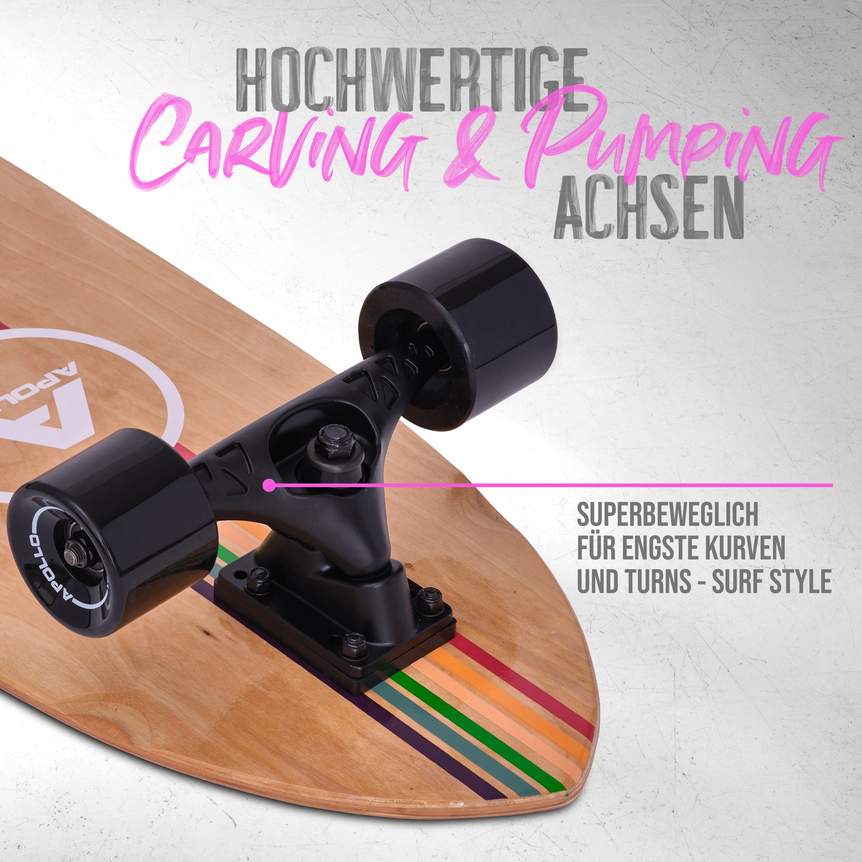 Apollo Miniskateboard Midi Longboard Surfskate Pro, hochwertig stabil und Stripes