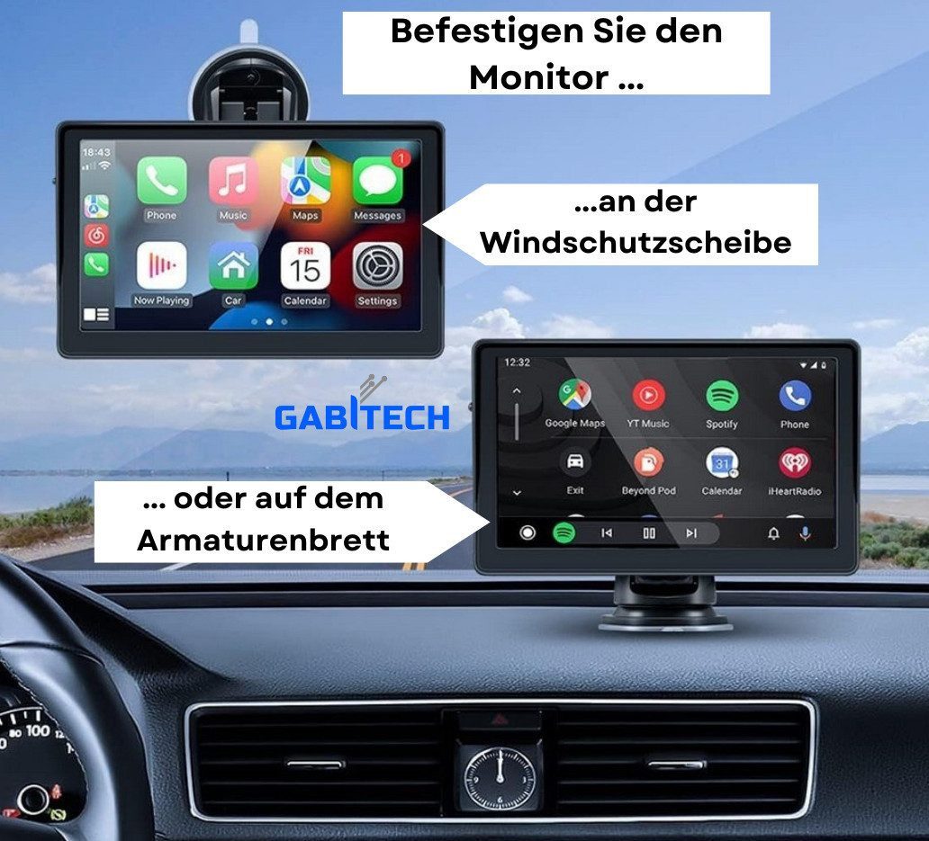 GABITECH 7 Zoll Autoradio Navi Carplay Android für Auto LKW Wohnmobil Autoradio (überträgt die Inhalte Ihres Smartphones & Navi auf den Monitor)