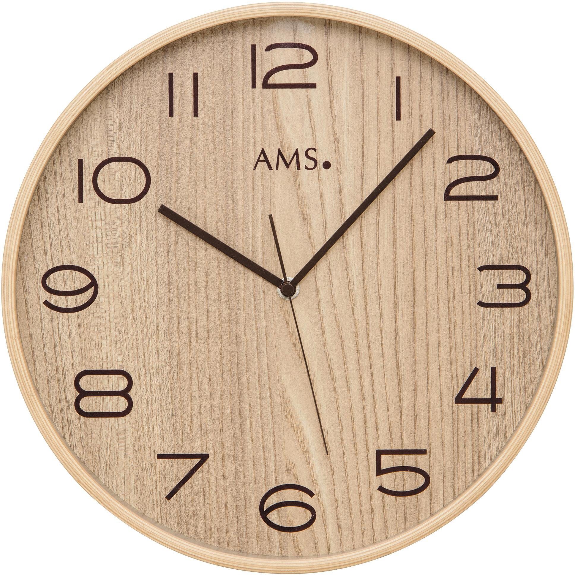AMS Funkwanduhr F5514 (Quarzuhr,Holz,Glas,Wohnzimmer,Esszimmer,Küche,Arbeit günstig online kaufen