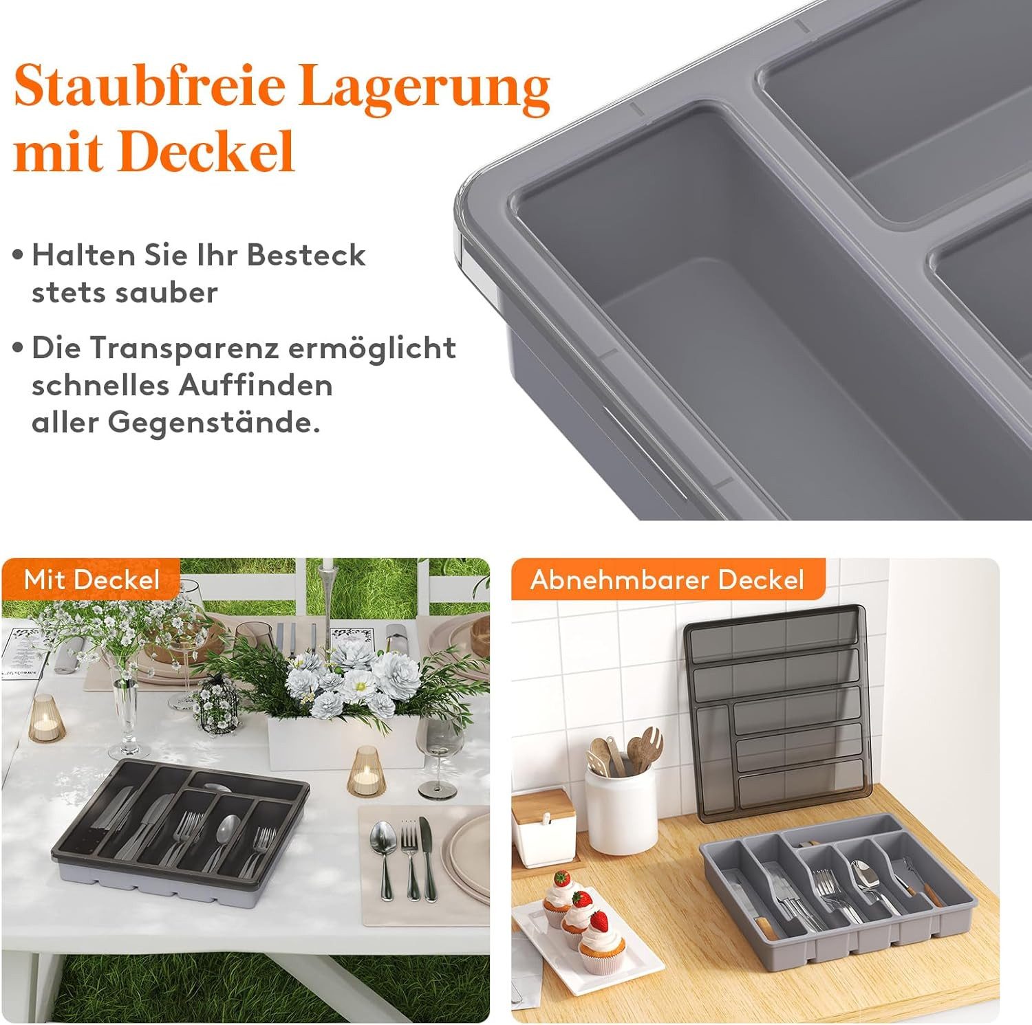 Coonoor Besteckkasten Küchenbesteck-Aufbewahrungsbox mit Deckel, staubgesch günstig online kaufen