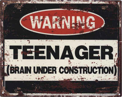 Moritz Metallschild Blechschild Warning Teenager Brain, Vintage Nostalgie Retro Schilder Bar-, Garagen-, Küchen-Dekoration