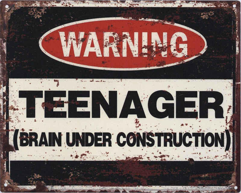 Moritz Metallschild Blechschild Warning Teenager Brain, Vintage Nostalgie Retro Schilder Bar-, Garagen-, Küchen-Dekoration