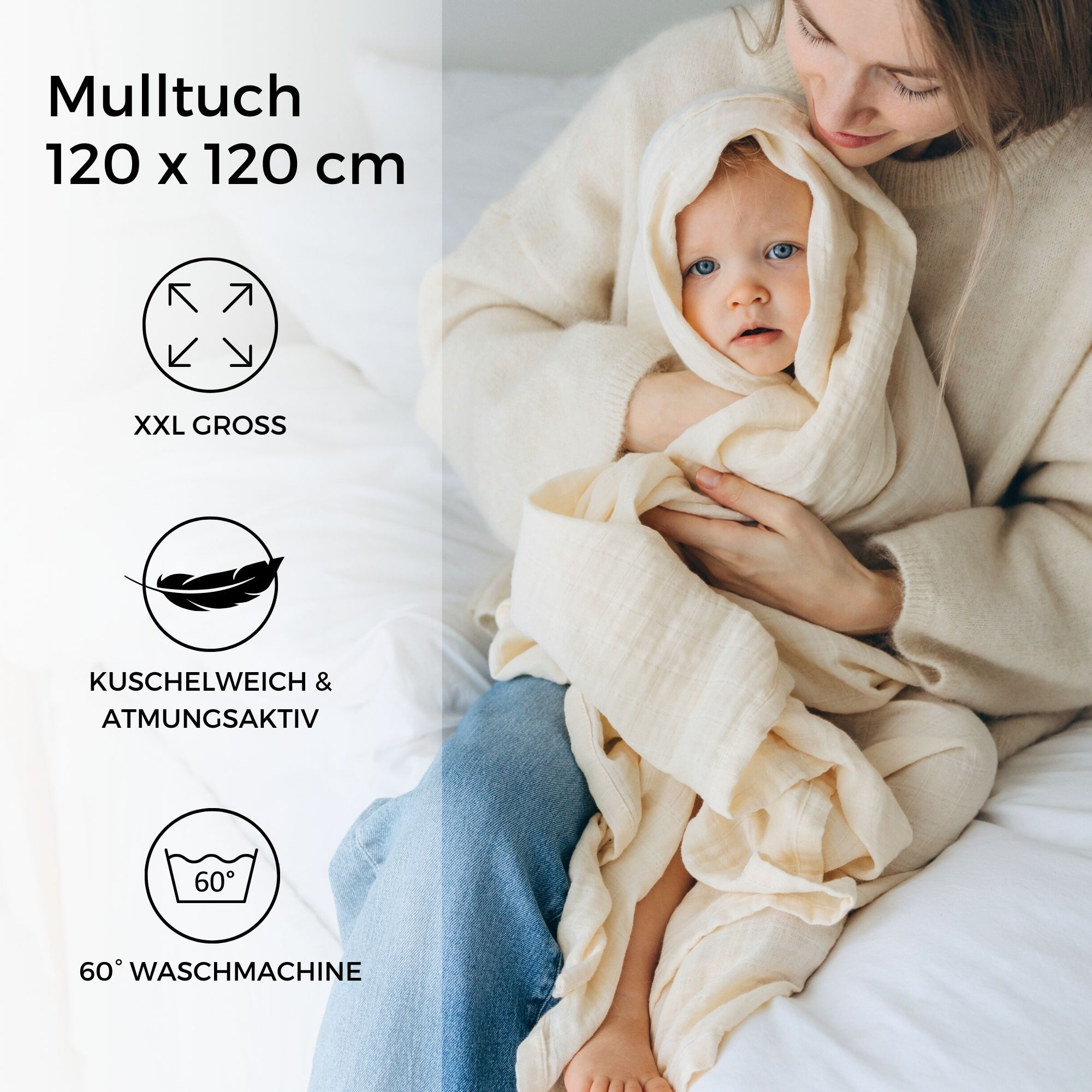 furora BABY Stoffwindeln Baby Mullwindeln Sets (Bio-Musselin: super soft) 120x120cm Spucktücher, Sehr weich