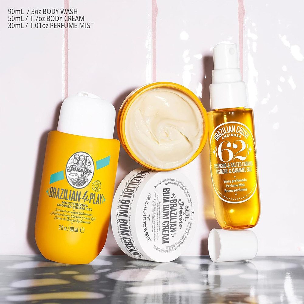 Sol de Janeiro Pflege-Geschenkset Bum Bum Jet Set - Orange - Luxus-Geschenkset, 3-tlg., Pflegeset mit Cream, Shower Gel & Body Mist in Reisegrößen