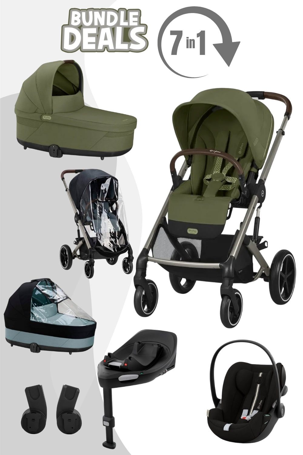 Cybex Kombi-Kinderwagen Balios S Lux Kinderwagen 7in1 Set, inkl. Babywanne, Babyschale, Isofixstation, Adapter, Regenverdecke