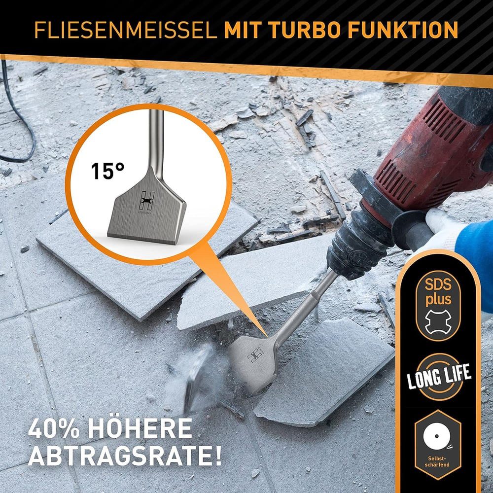 Hardtwerk® Flachmeißel 165x75 mm abgewinkelt, entfernt mühelos Fliesen Fliesenkleber andere Materialien