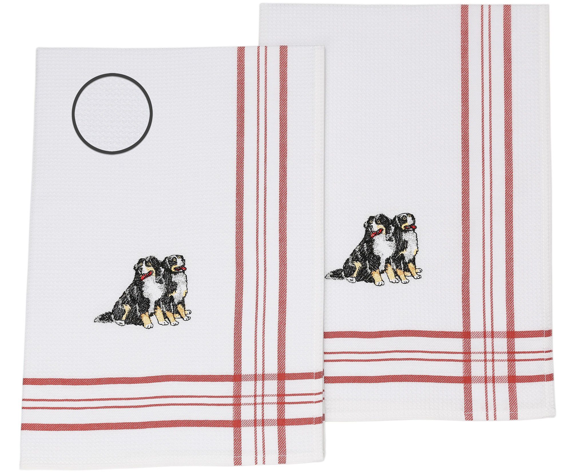 Betz Geschirrtuch 2 Stück Geschirrtücher Küchenhandtuch Gläsertücher Waffelpiqué rot Bestickt Motiv Hunde Größe: 50 x 70 cm