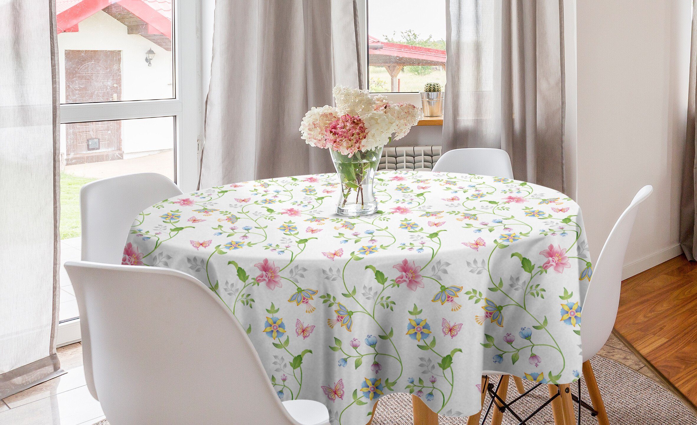 Abakuhaus Tischdecke Kreis Küche Tischdecke Dekoration, Schmetterlinge Esszimmer Blume für Blüten und Abdeckung