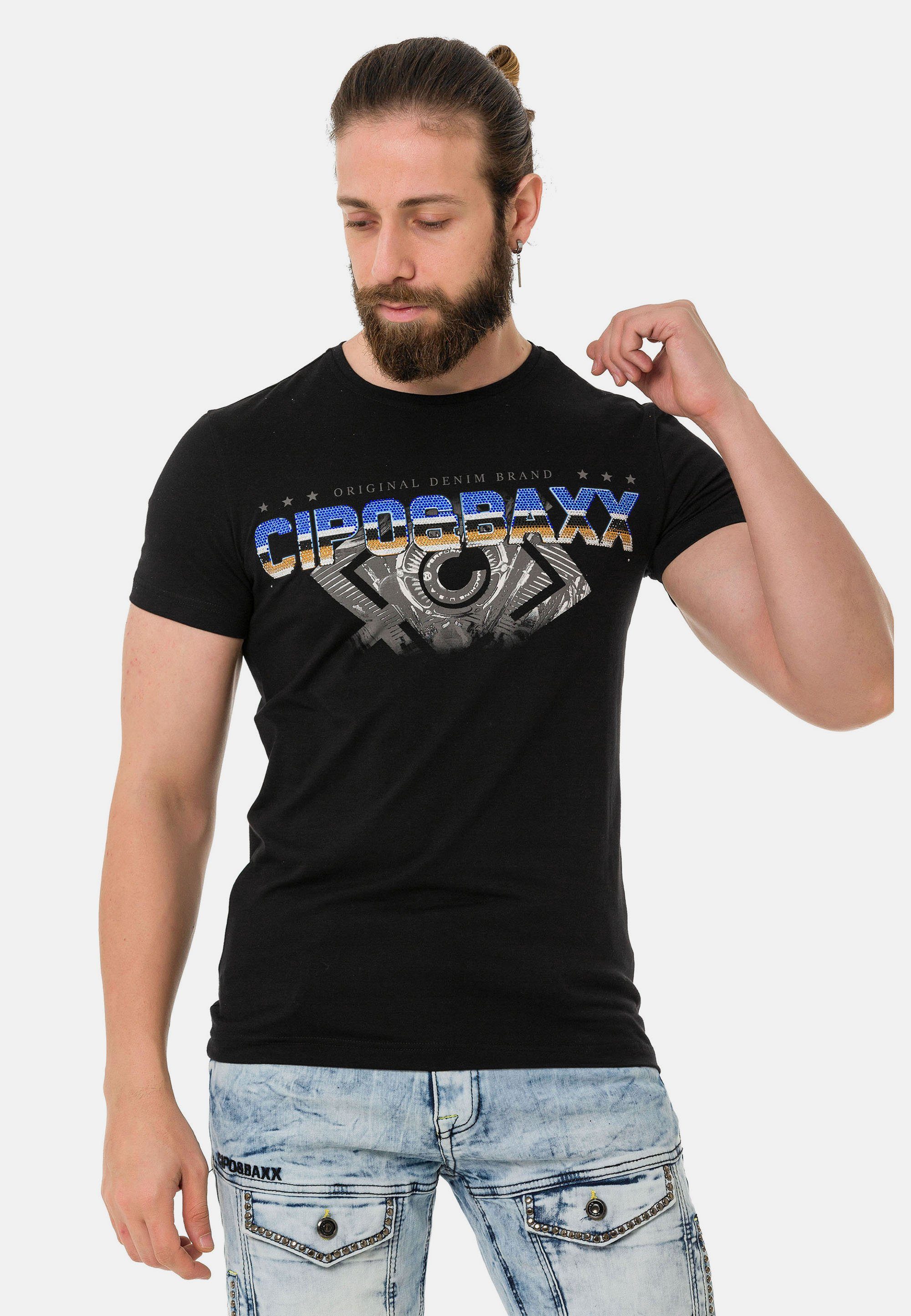 Cipo & Baxx T-Shirt mit trendigem Marken-Schriftzug schwarz