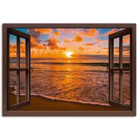 Artland Wandbild Fensterblick Sonnenuntergang am Strand, Sonnenaufgang & -untergang (1 St), als Leinwandbild, Poster, Wandaufkleber in verschied. Größen