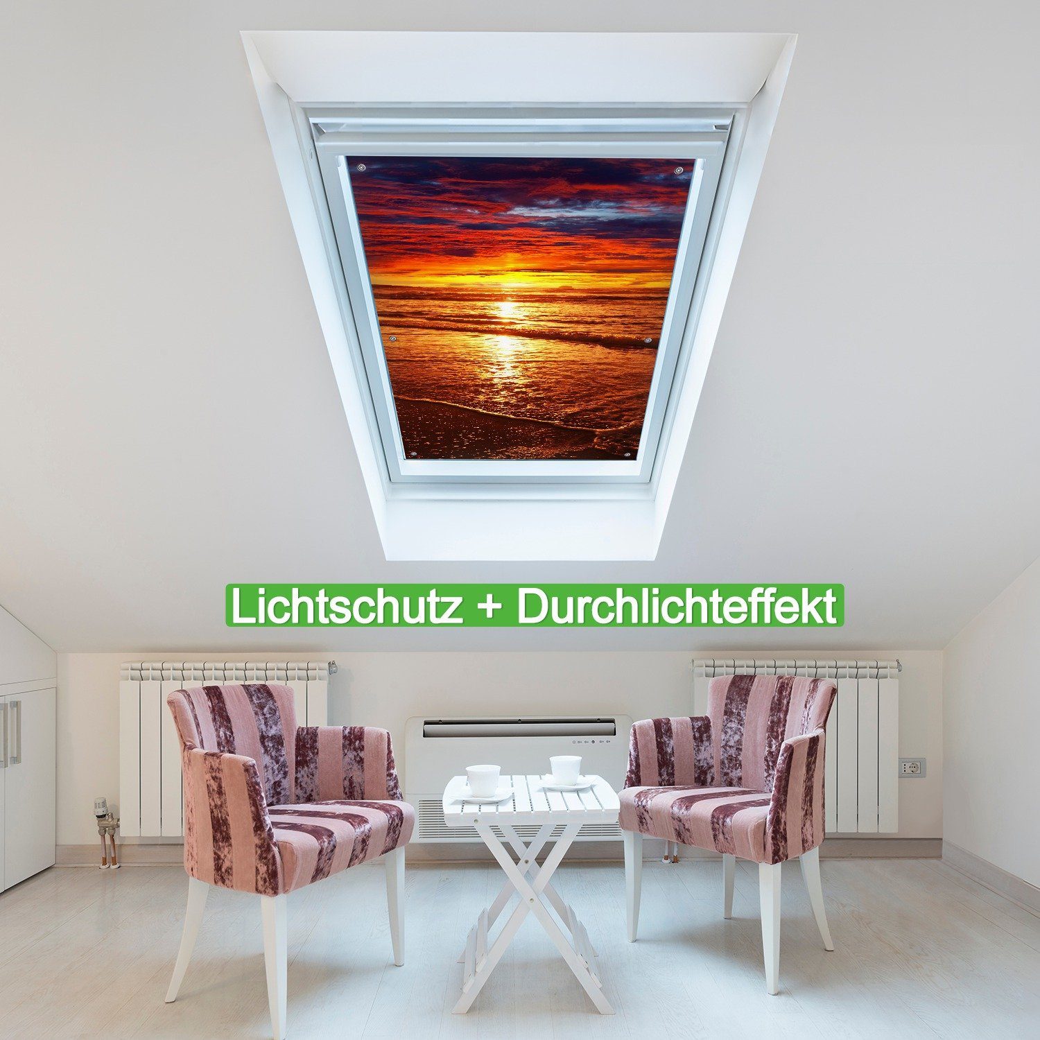 Sonnenschutz Farbenfroher mit wiederablösbar wiederverwendbar Saugnäpfen, dem blickdicht, und über Sonnenuntergang Wallario, II, Meer