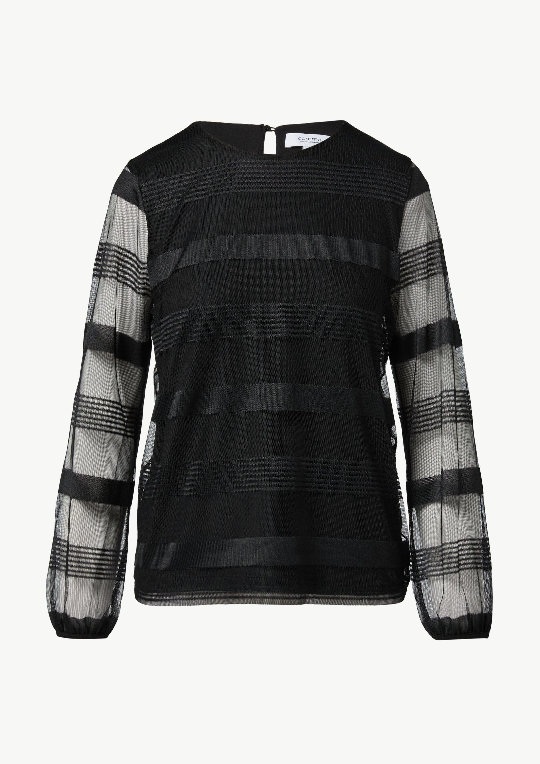 comma Langarmshirt T-Shirt Gestreiftes Mesh-Shirt