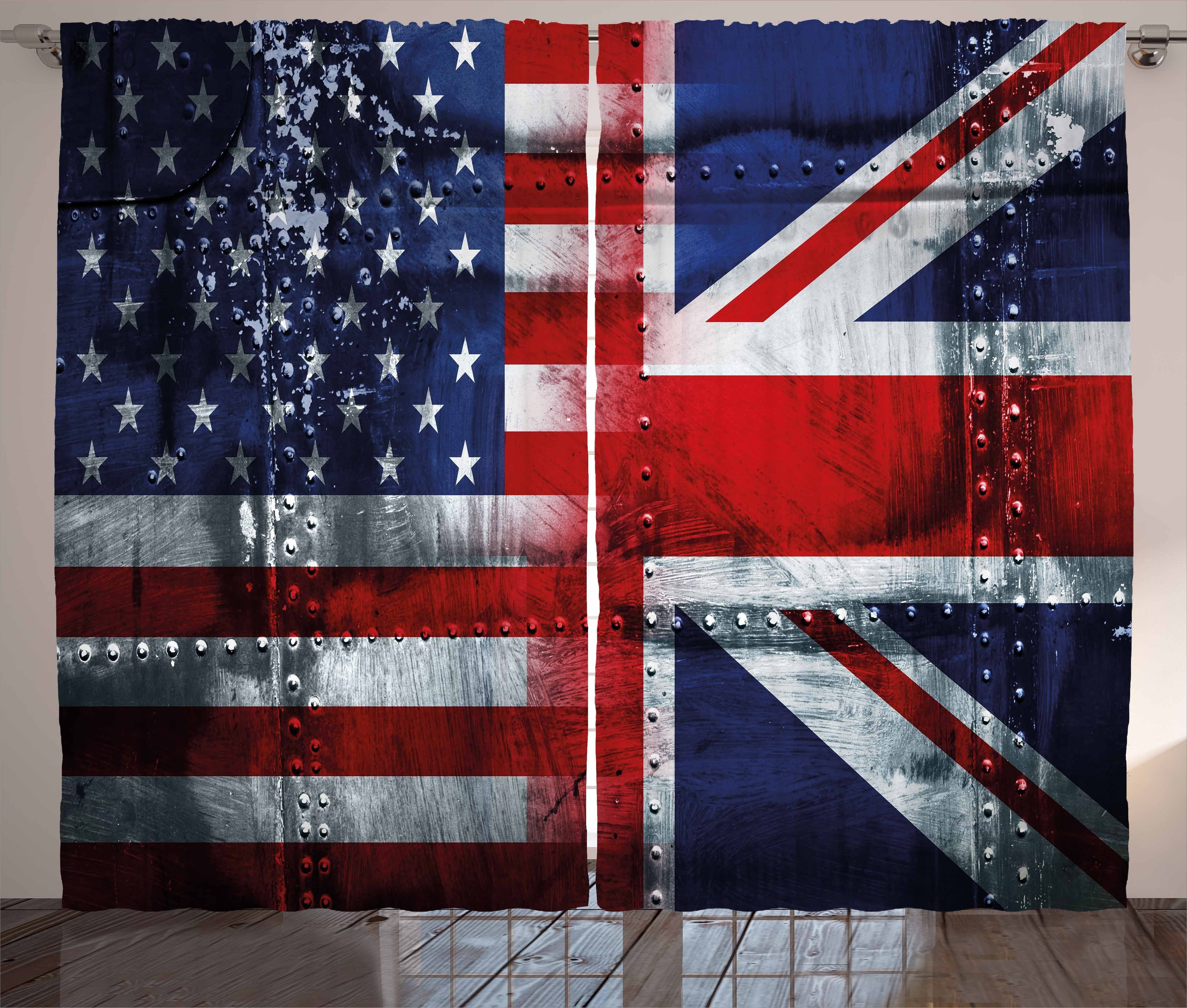 Gardine Schlafzimmer Kräuselband Vorhang mit Schlaufen und Haken, Abakuhaus, Union Jack Allianz UK und USA