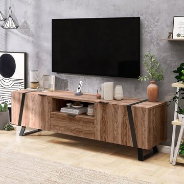 Ulife Lowboard TV-Schrank, Holzoptik Fernsehschrank, Wohnzimmer, aus Holz, B:173cm