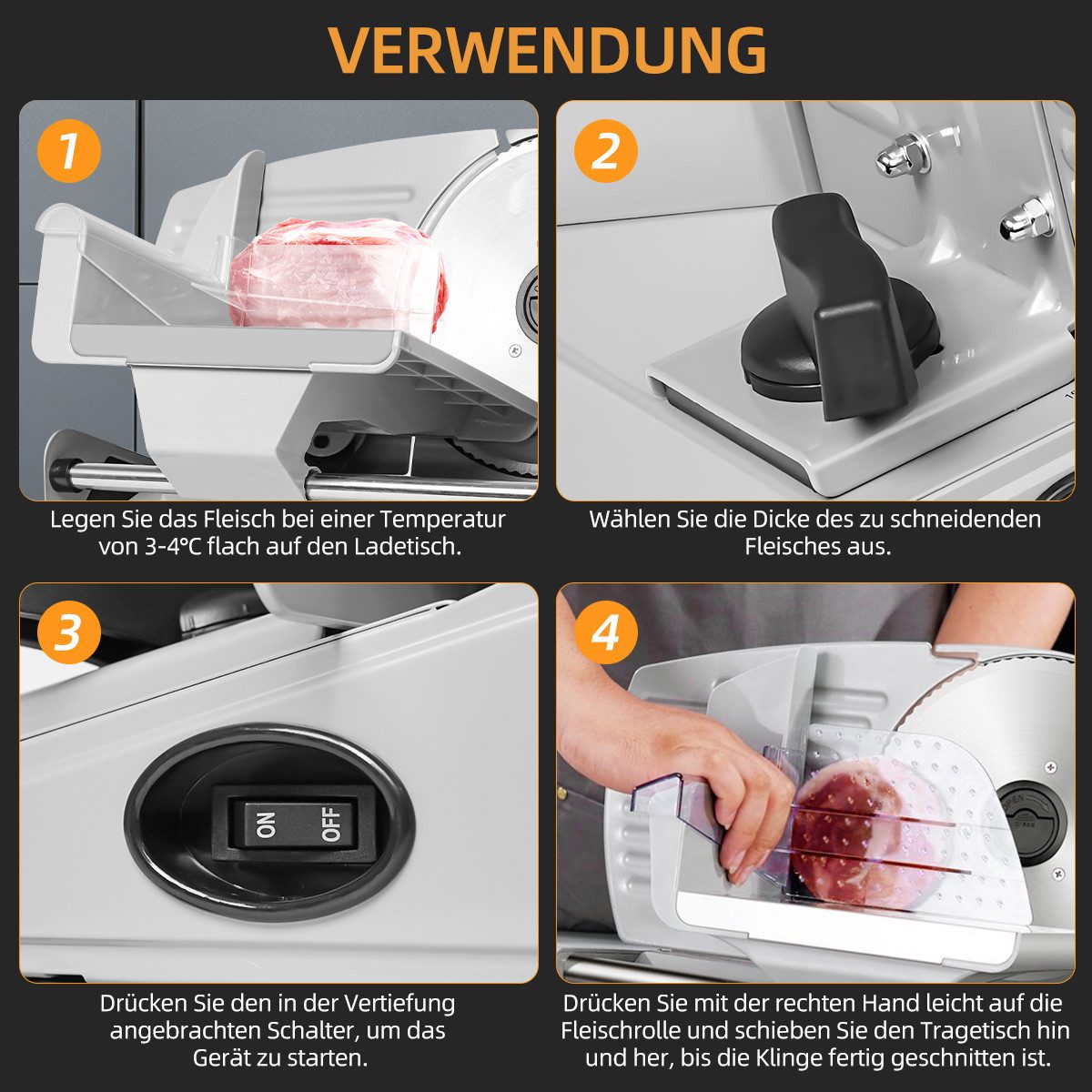 7MAGIC Allesschneider Brotschneidemaschine, Elektrischer Allesschneider Edelstahl, 200 W, Mit abnehmbarer 2 x 19 cm Klinge, 0–15 präziser Dickenknopf Schnitt