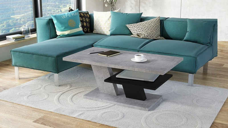 Mazzoni Couchtisch »Design Couchtisch Cliff Beton Betonoptik / Schwarz matt Tisch Wohnzimmertisch 110x60x45cm mit Ablagefläche«