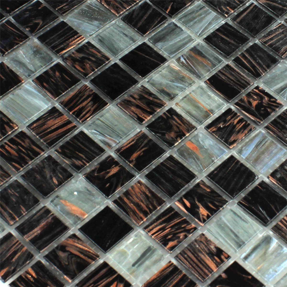 Mosafil Mosaikfliesen Glas Effekt Mosaik Fliese Gold Star Dunkelgrau, Glas 32.700x30.500, schwarz-braun-dunkelgrau, Verlegefertig auf ein Netz geklebt - Frostsicher - Wasserfest -