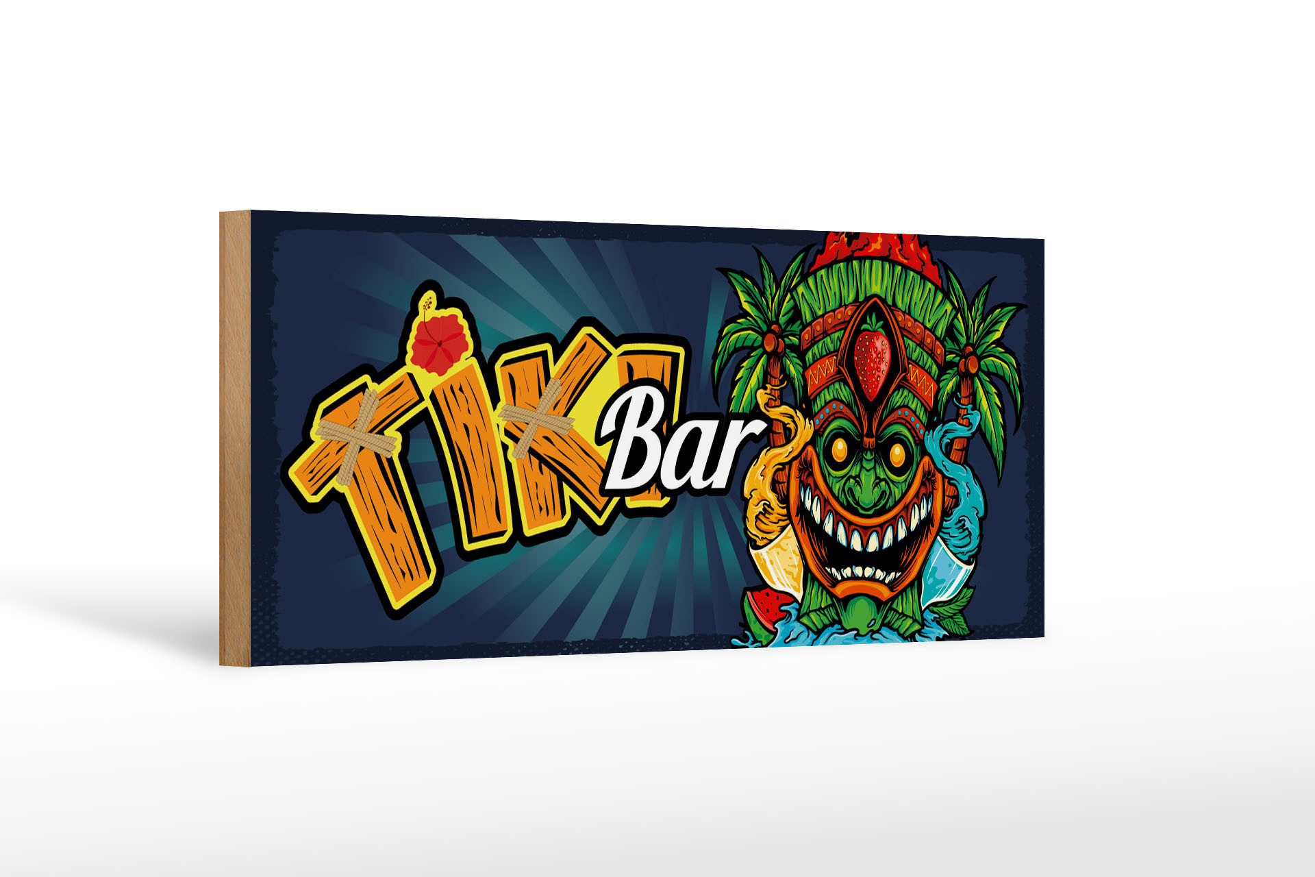 Femer GmbH Holzbild Hinweis 27x10 cm Tiki Bar buntes, (1 St), Glatte Holzfaserplatte (MDF), vorn beschichtet