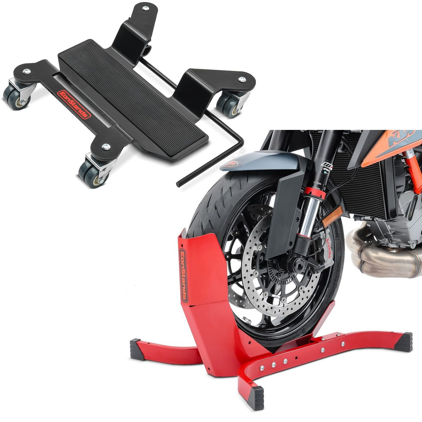 ConStands Motorradheber Set: Rangierhilfe für Hauptständer Easy Mover I bis 300kg sw # mit Mot