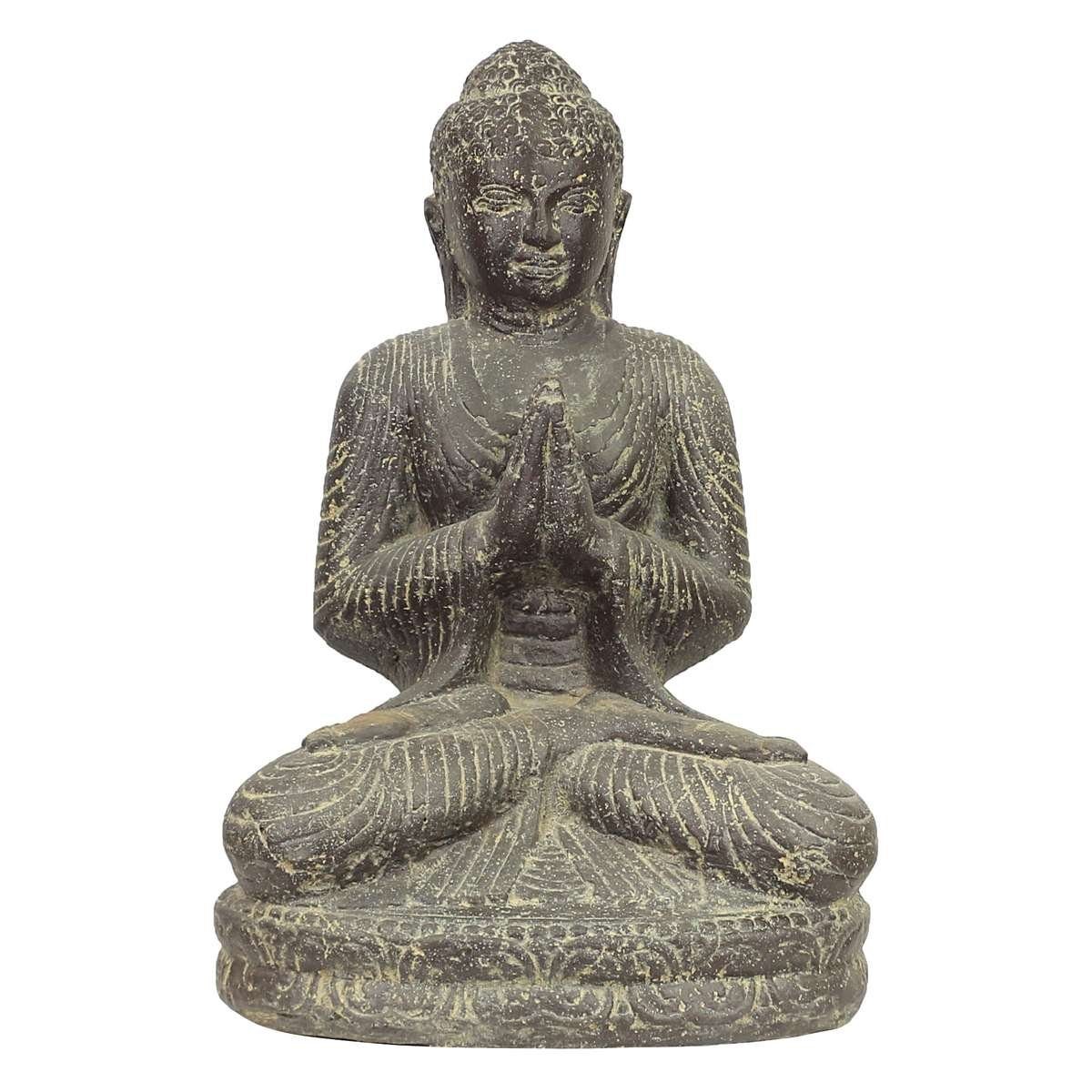 Buddha Sitzend in traditionelle St), Handarbeit cm Gartenfigur Oriental Dekofigur 45 aus (1 Ursprungsland Lavastein im Galerie Herstellung Figur