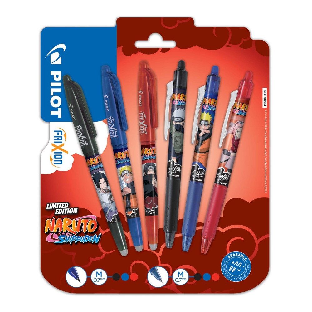 Pilot Pen Tintenroller Frixion Ball + Clicker 0.7 Blister, (6-tlg., Naruto-Edition), radierbar, nachfüllbar