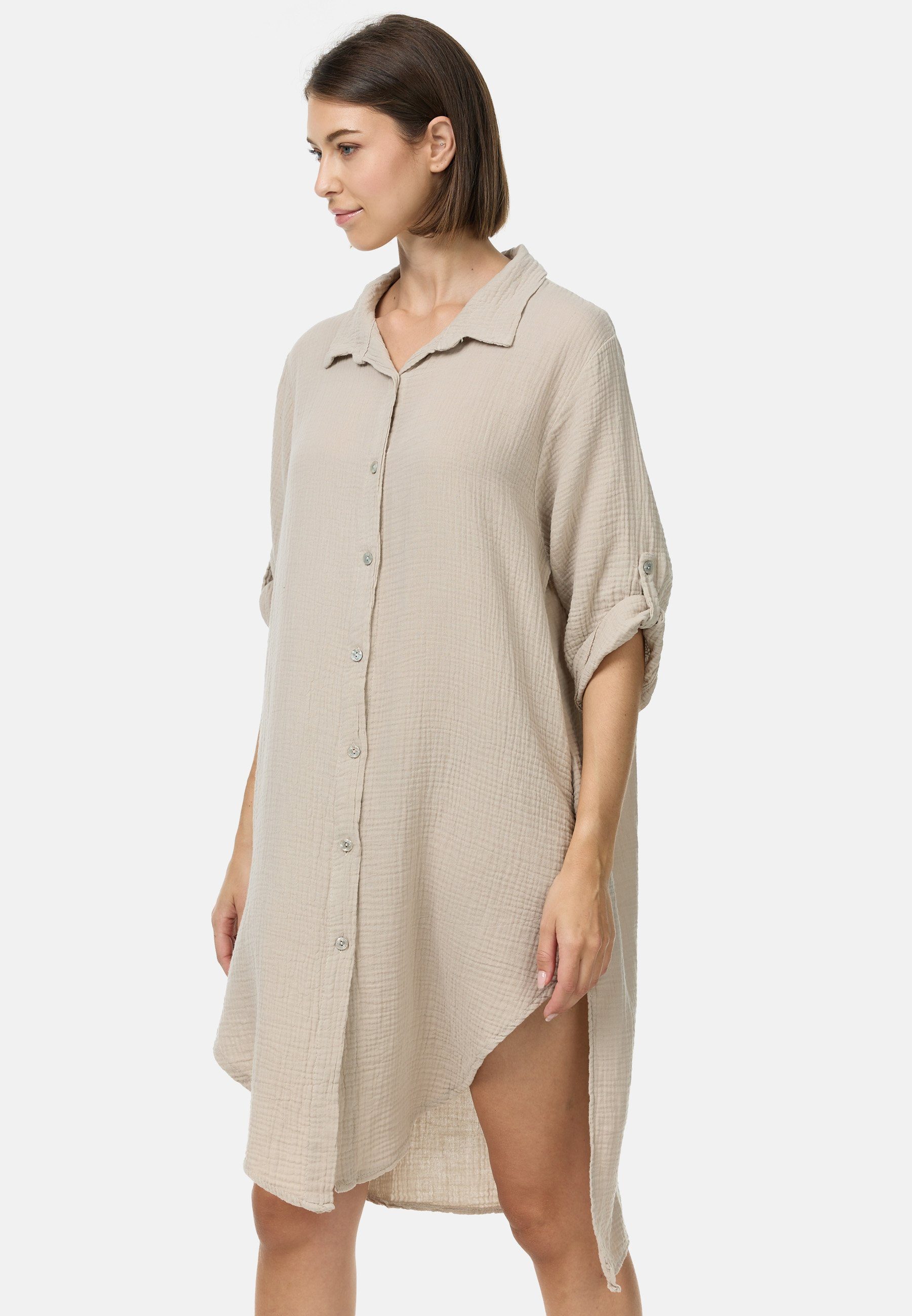 Rayshyne Longbluse PM50 (Trendige Musselin Longbluse Tunika) Perlmuttknöpfe, Atmungsaktiv, Hautfreundlich