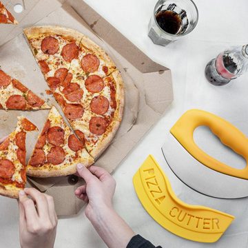 Atäsi Pizzamesser Pizzaschneider Edelstahl mit Deckel und Teigkarte, Pizzamesser