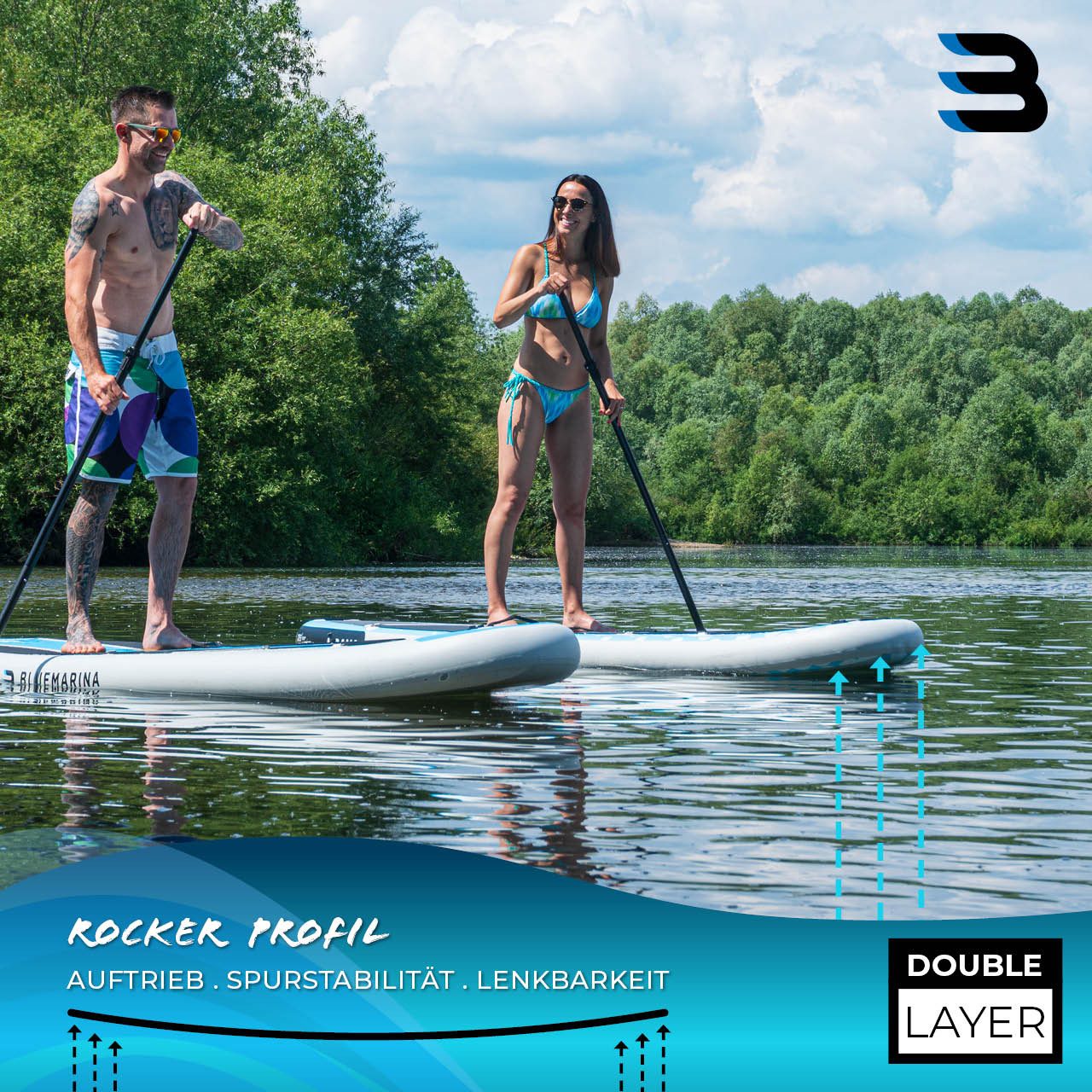 Bluemarina SUP-Board Moana SUP Board, Stand Up Paddle aufblasbar inkl. 5 J. Garantie, aufblasbar, (SUP aufblasbar, SUP Anfänger, Stand Up Paddel Board mit Paddel, Stand Up Paddle, SUP Board, Stand Up Paddel Board), Surfbrett, Surfboard, Paddelboard