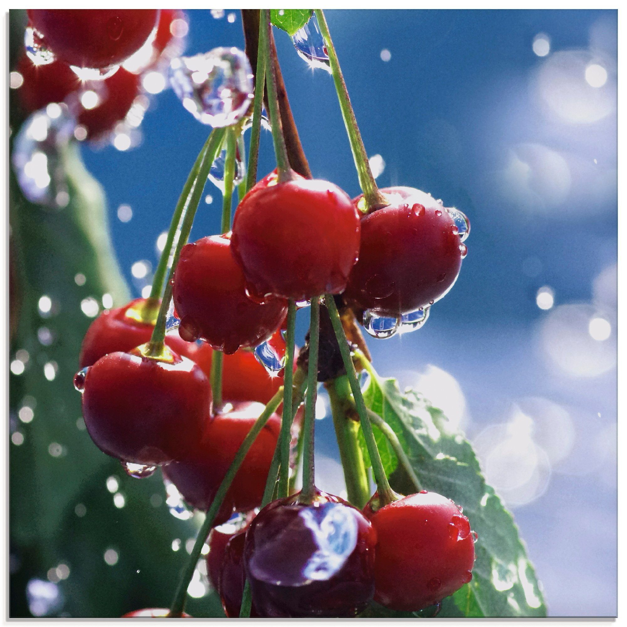 Lebensmittel (1 St), Rote verschiedenen Artland Größen im Kirschen in Glasbild Sommerregen,