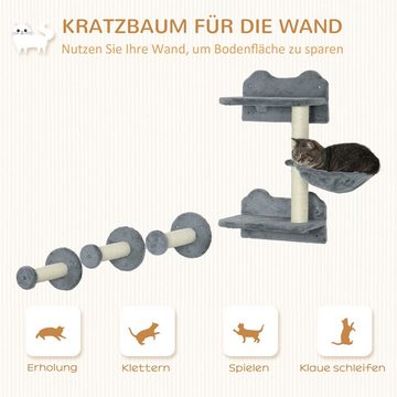 PawHut Katzen-Kletterwand Katzentreppe für Wandmontage Katzenstufen Kratzbaum, Sisal, Grau+Beige, Mit Plattformen