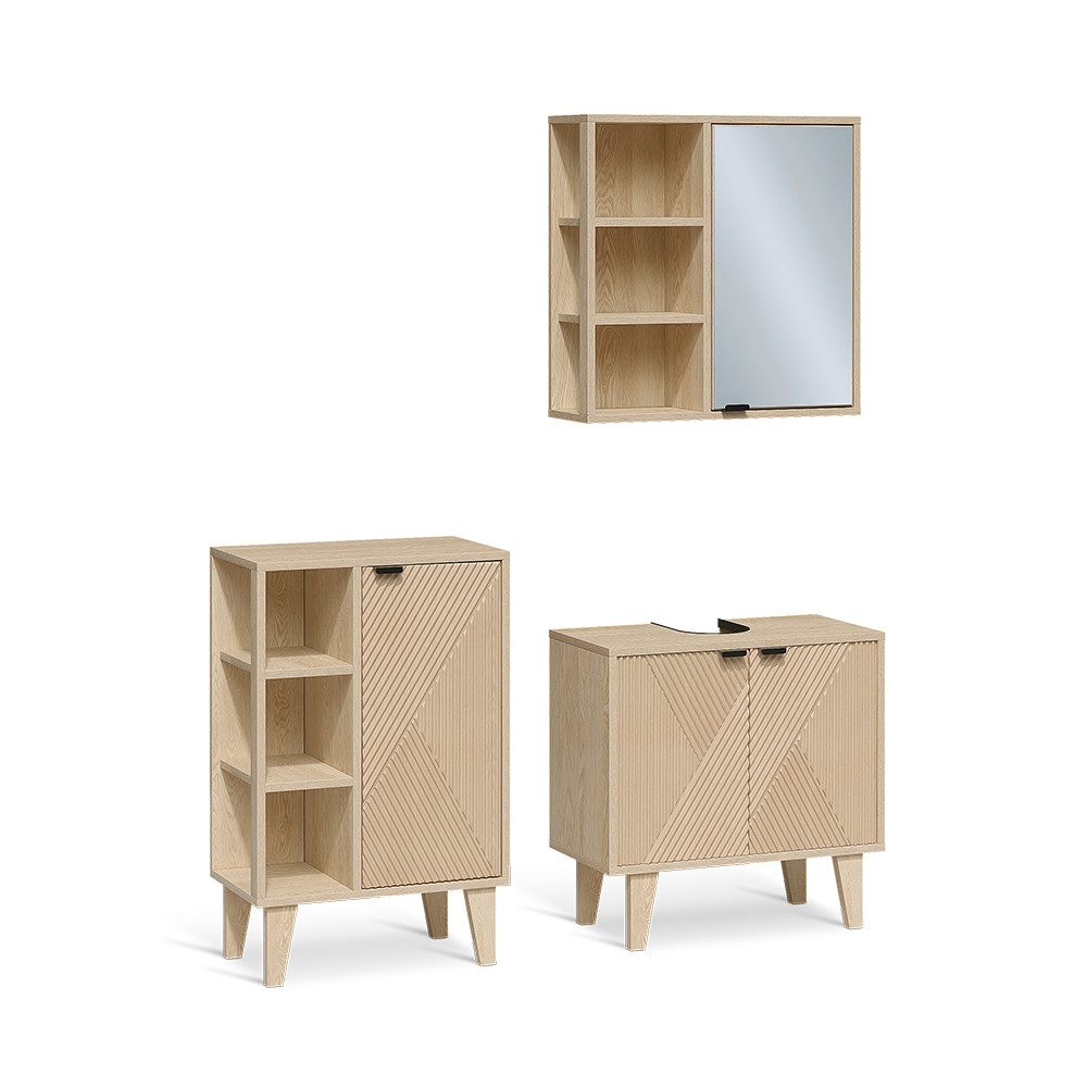 Vicco Badmöbel-Set Arven, Eiche, 3-er Set mit Midischrank, (3-St., 3er Set)
