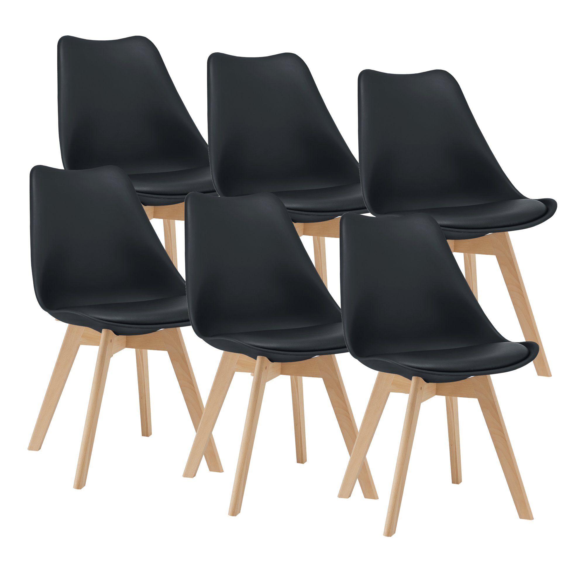 ® Stühle Hochlehner Esszimmer Stühle Schwarz Kunst-Leder  Stuhl 6x en.casa 