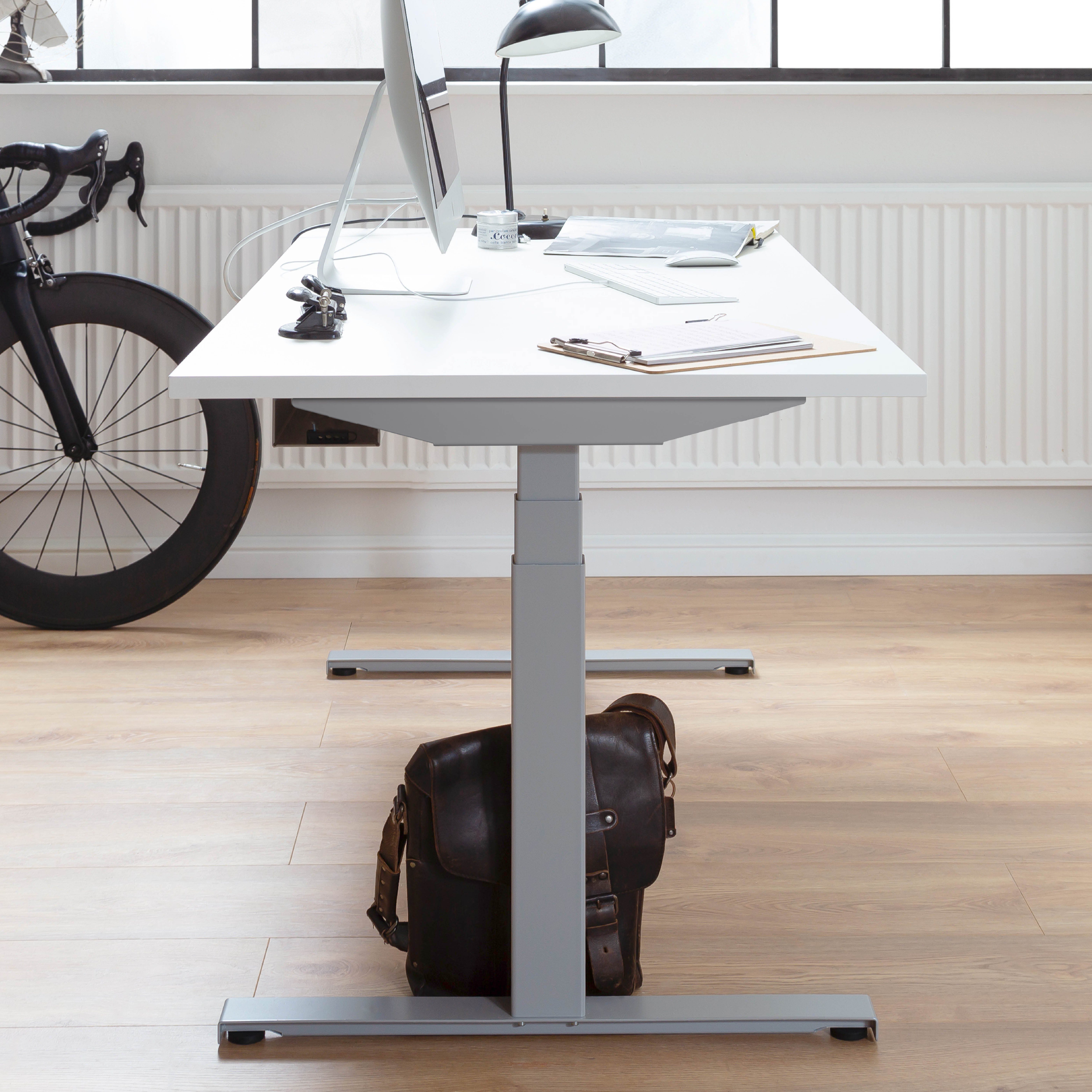 Easydesk, | 80 Tischplatte Silber höhenverstellbar Weiß elektrisch x Schreibtisch office® Weiß cm 140 boho Silber