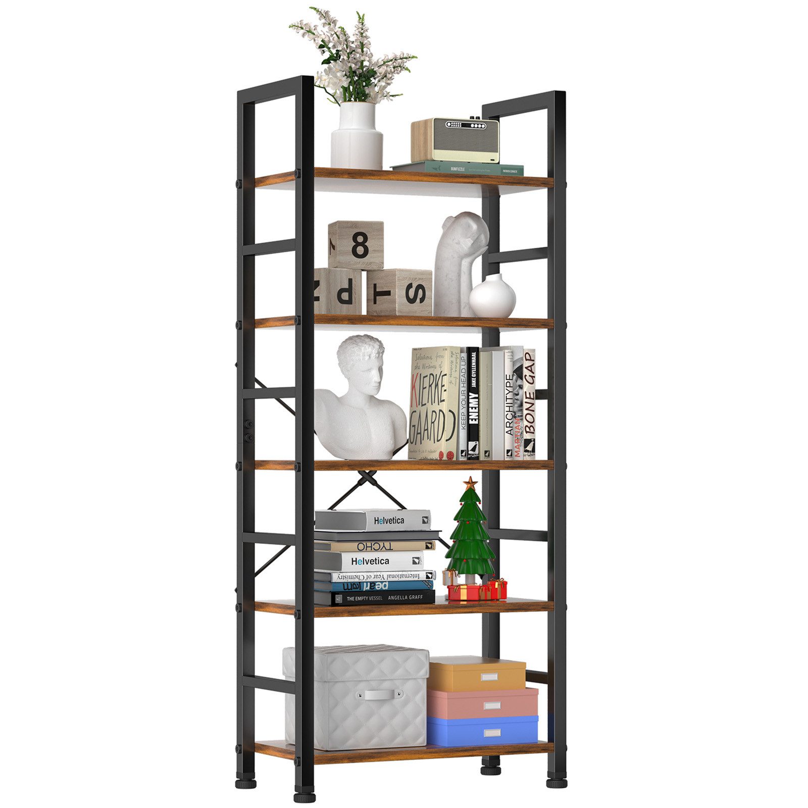 Fanttik Bücherregal Bücherregal mit 5 Ebenen Standregal Büroregal 60*30*158cm, Moderner Holz Bücherständer Lagerregal im Wohnzimmer/Zuhause/Büro