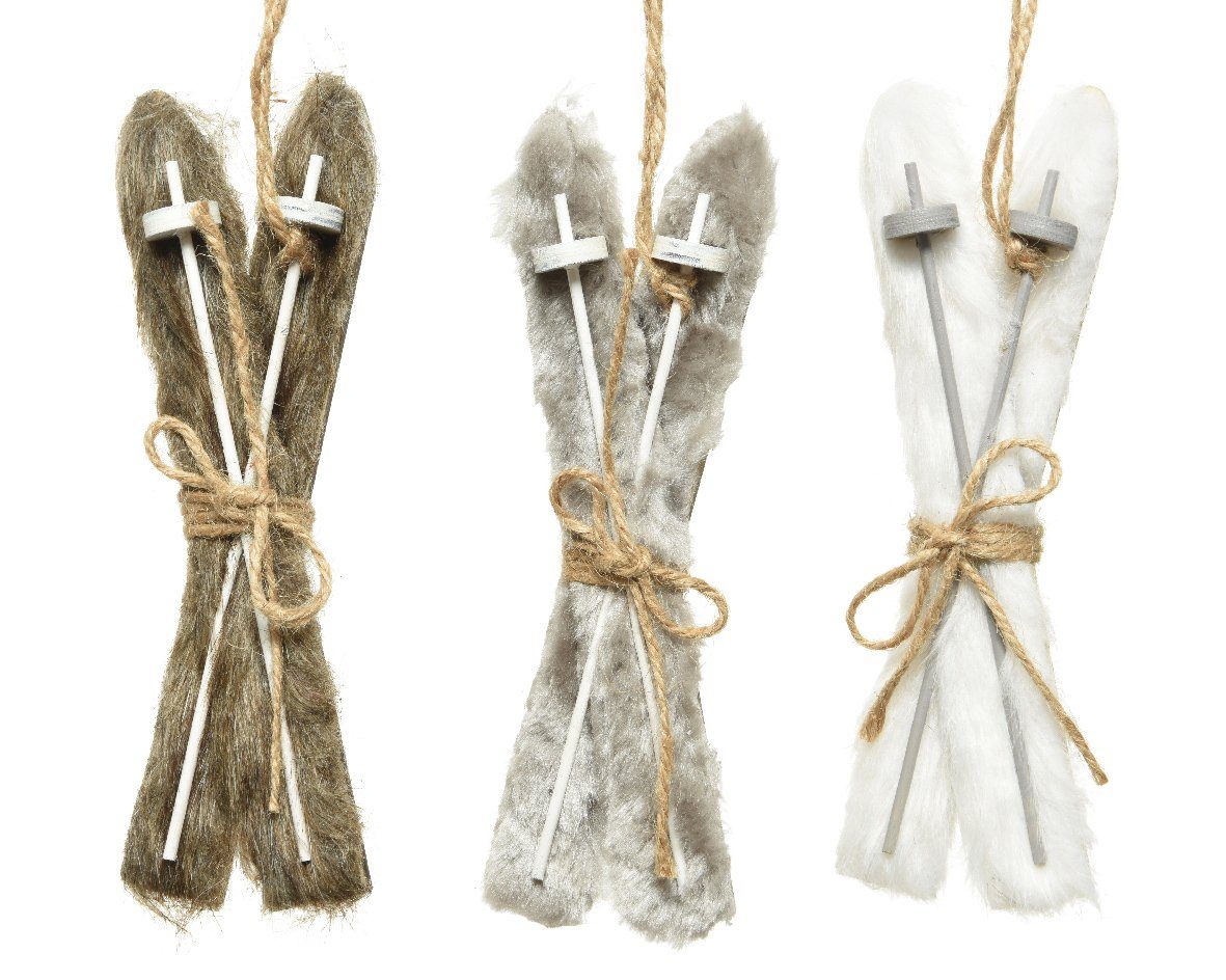 Kaemingk Hängedekoration, Christbaumschmuck Holz Skier 17cm weiß grau braun 1 Stück sortiert