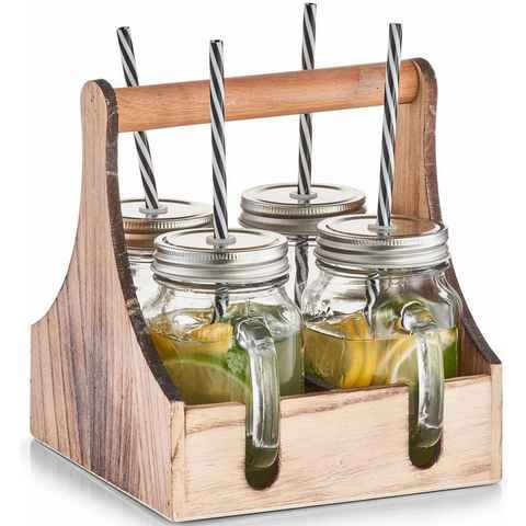 Zeller Present Gläser-Set, Glas, Holz, Metall, in praktischer Holzkiste zum Tragen